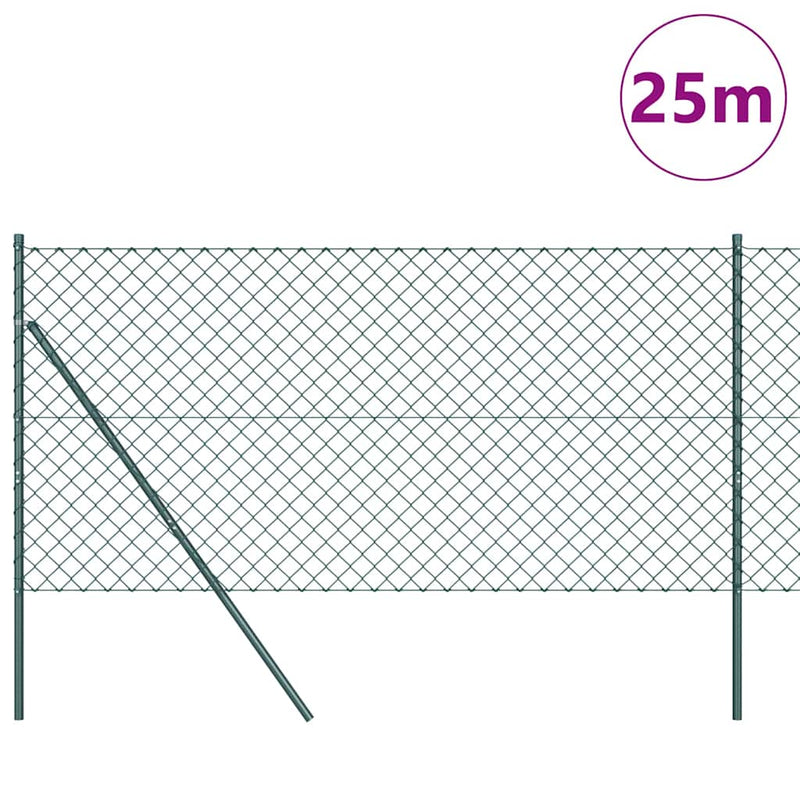 vidaXL Lánckerítés oszlopokkal Zöld 1.2 x 25 m Acél