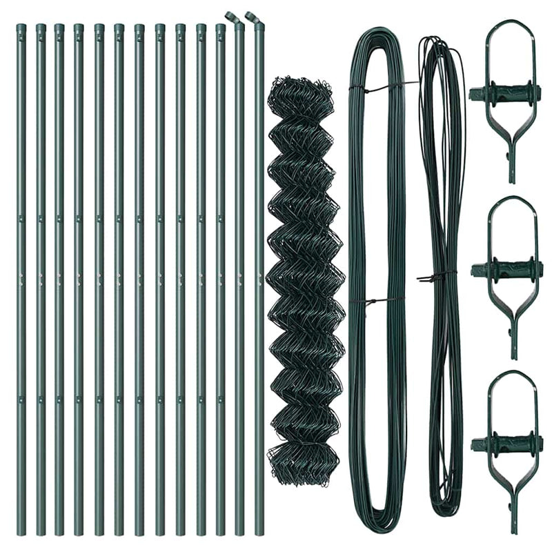 vidaXL Lánckerítés oszlopokkal Zöld 1.4 x 25 m Acél