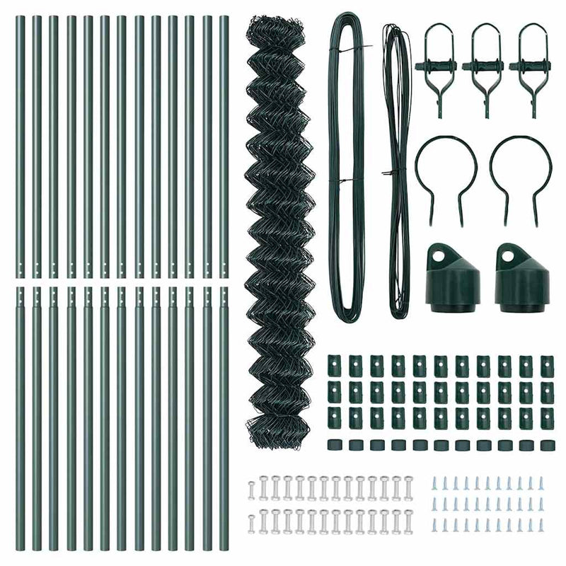 vidaXL Lánckerítés oszlopokkal Zöld 1.5 x 25 m Acél