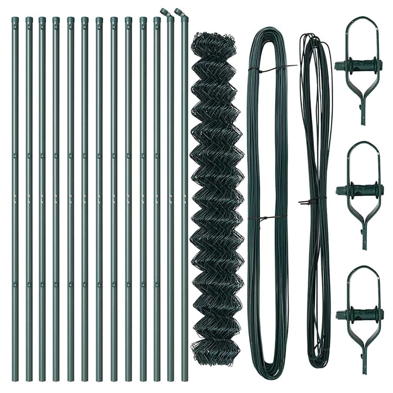 vidaXL Lánckerítés oszlopokkal Zöld 1.6 x 25 m Acél