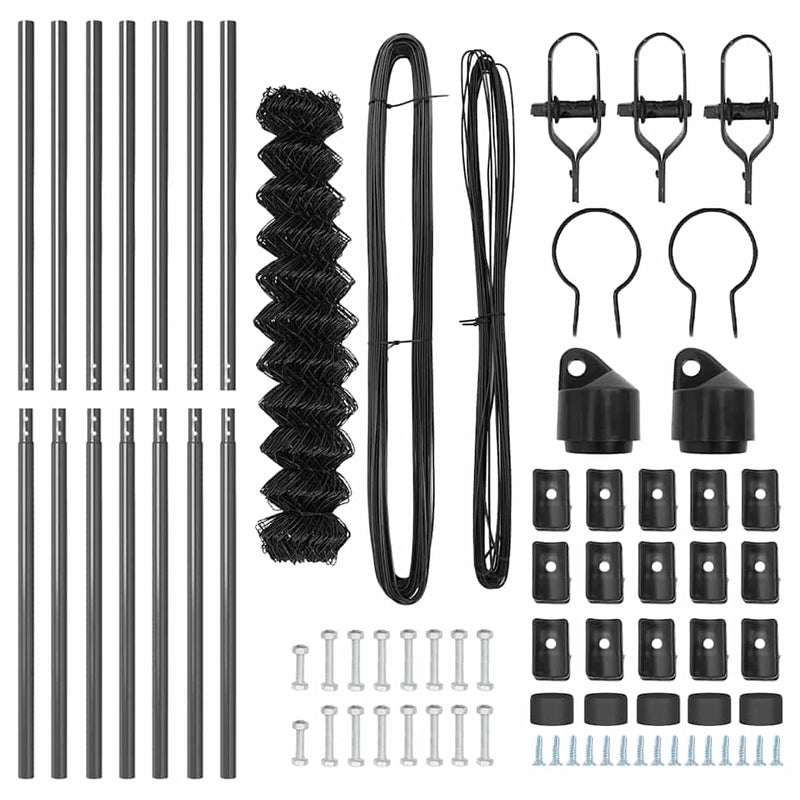 vidaXL Lánckerítés oszlopokkal Szürke 1 x 10 m Acél