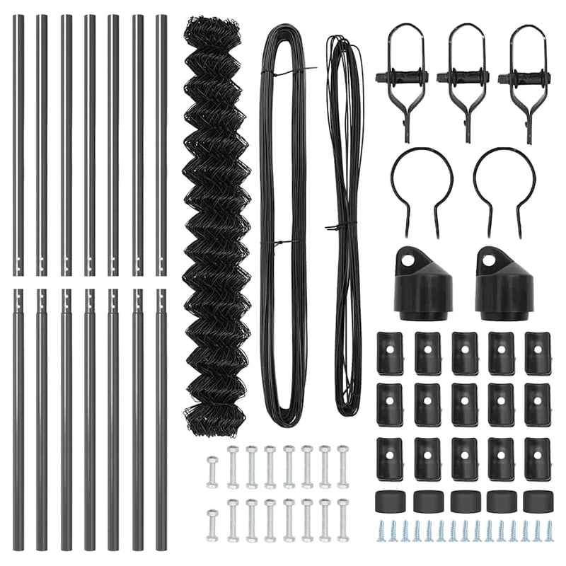 vidaXL Lánckerítés oszlopokkal Szürke 1.6 x 10 m Acél