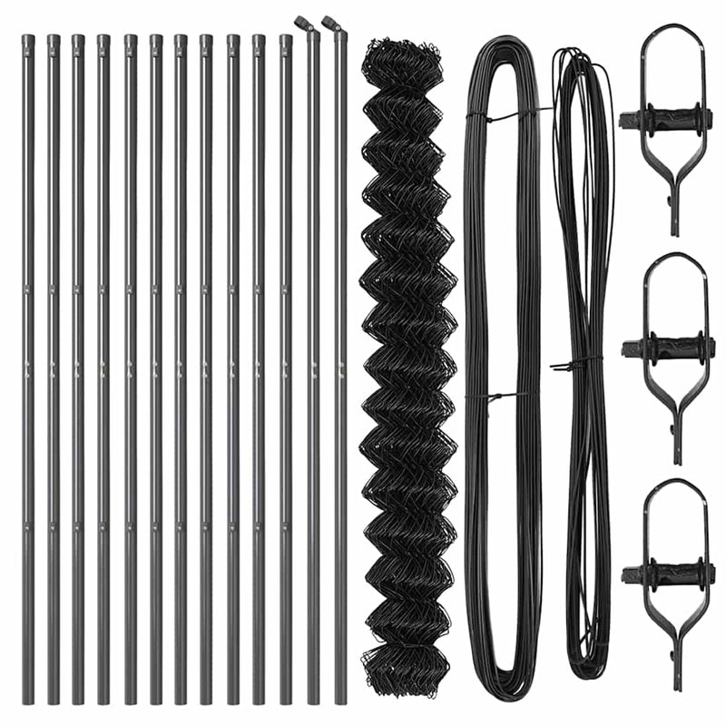 vidaXL Lánckerítés oszlopokkal Szürke 1.6 x 25 m Acél