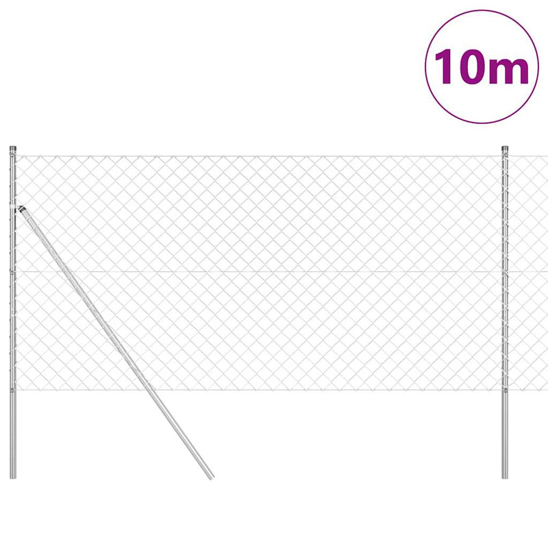 vidaXL Lánckerítés oszlopokkal Ezüst 1.4 x 10 m Acél