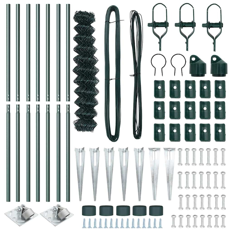 vidaXL Lánckerítés oszlopokkal Zöld 1 x 10 m Acél