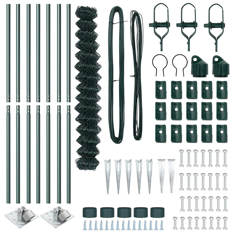 vidaXL Lánckerítés oszlopokkal Zöld 1.6 x 10 m Acél
