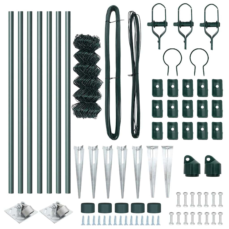 vidaXL Lánckerítés oszlopokkal Zöld 0.8 x 10 m Acél