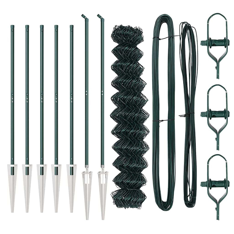 vidaXL Lánckerítés oszlopokkal Zöld 1.4 x 10 m Acél