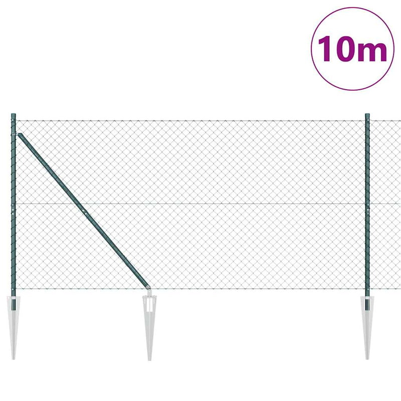 vidaXL Lánckerítés oszlopokkal Zöld 1.4 x 10 m Acél