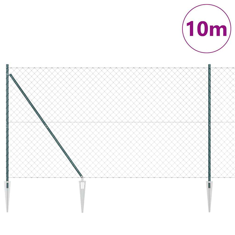 vidaXL Lánckerítés oszlopokkal Zöld 1.6 x 10 m Acél