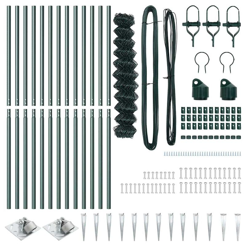 vidaXL Lánckerítés oszlopokkal Zöld 1.2 x 25 m Acél