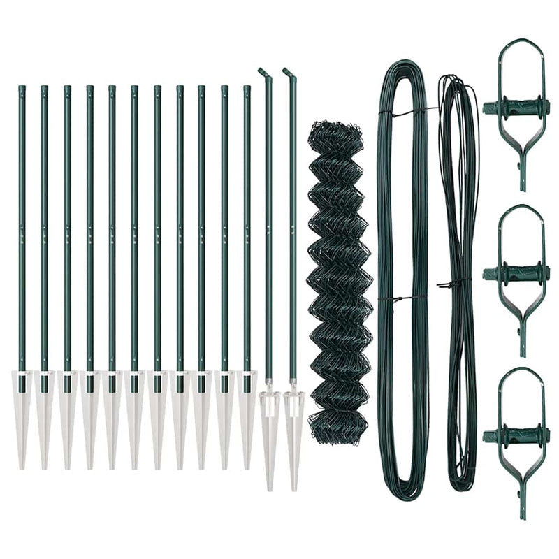 vidaXL Lánckerítés oszlopokkal Zöld 1.4 x 25 m Acél