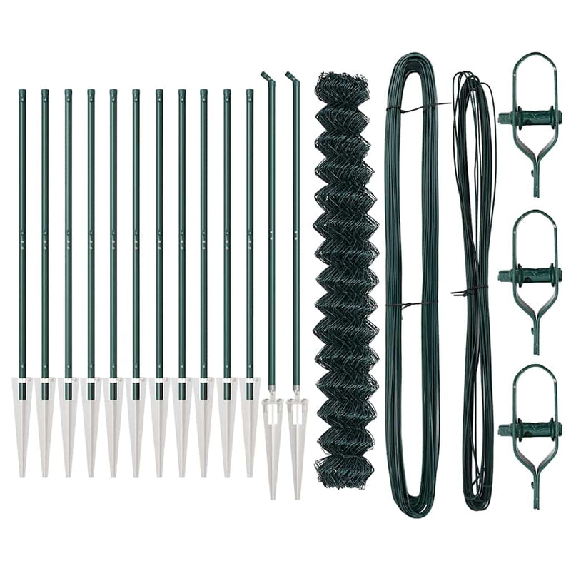 vidaXL Lánckerítés oszlopokkal Zöld 1.5 x 25 m Acél