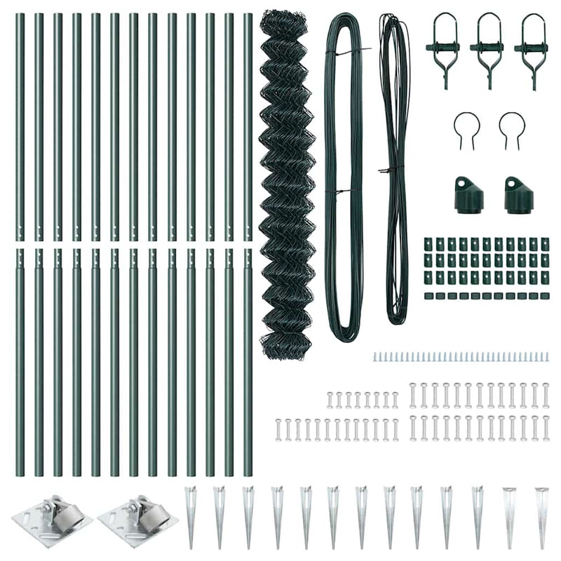 vidaXL Lánckerítés oszlopokkal Zöld 1.5 x 25 m Acél
