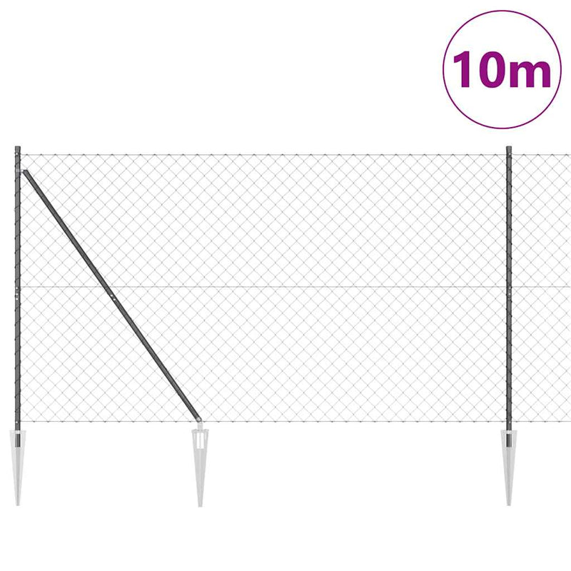 vidaXL Lánckerítés oszlopokkal Szürke 1.5 x 10 m Acél