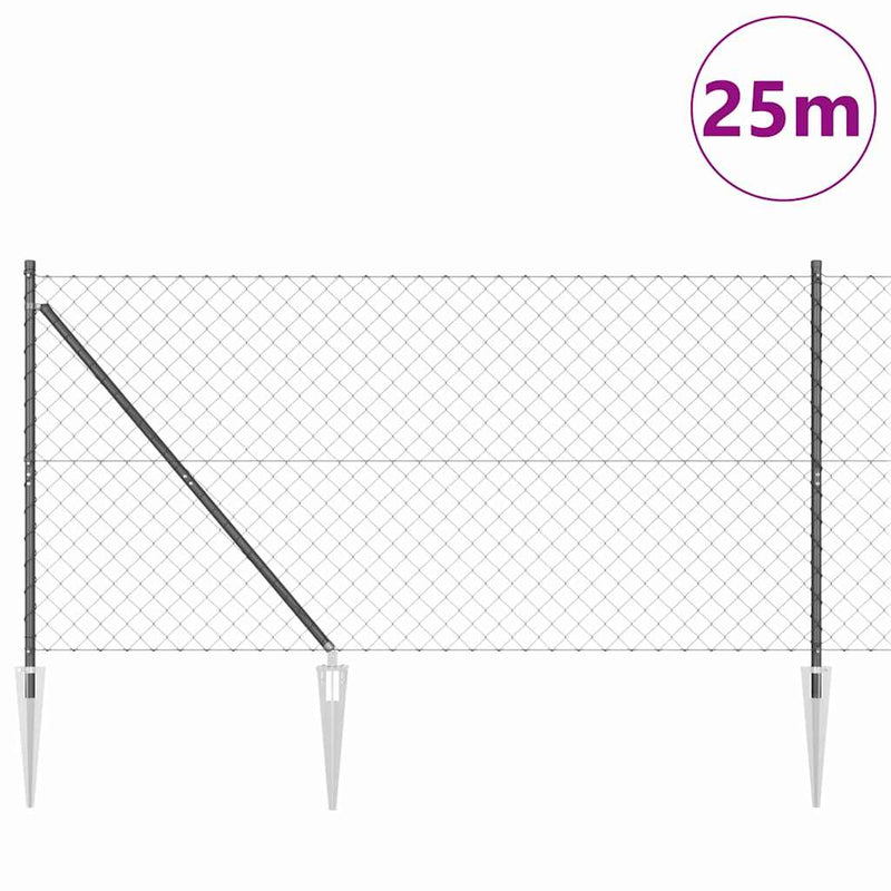 vidaXL Lánckerítés oszlopokkal Szürke 1.4 x 25 m Acél