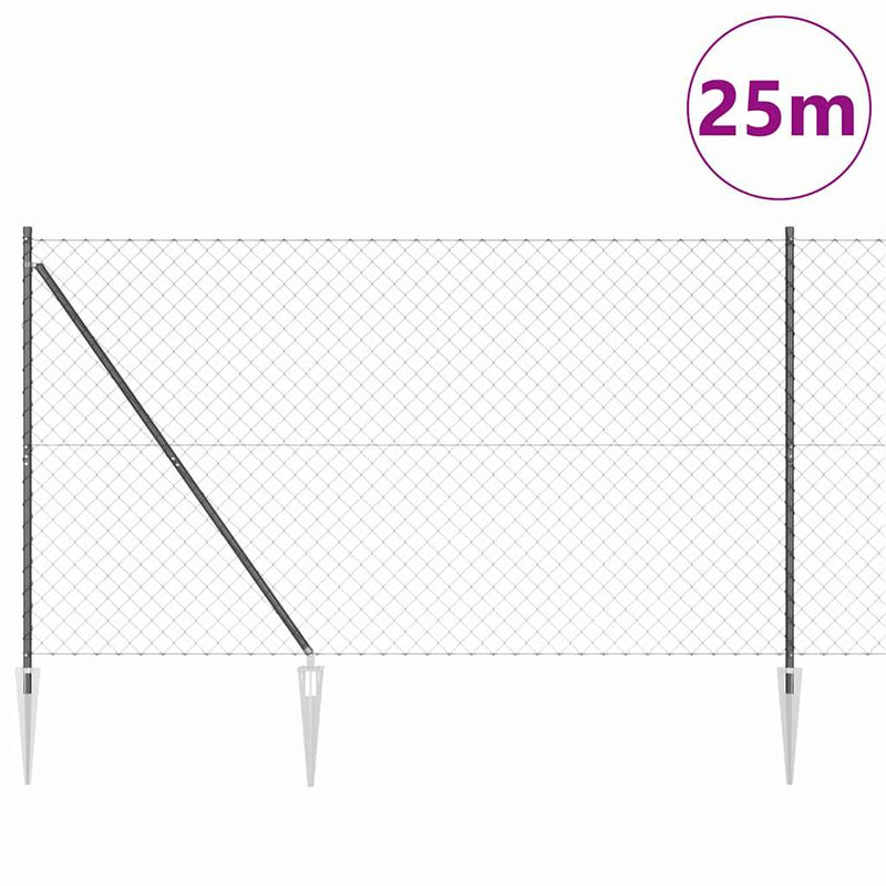 vidaXL Lánckerítés oszlopokkal Szürke 1.5 x 25 m Acél