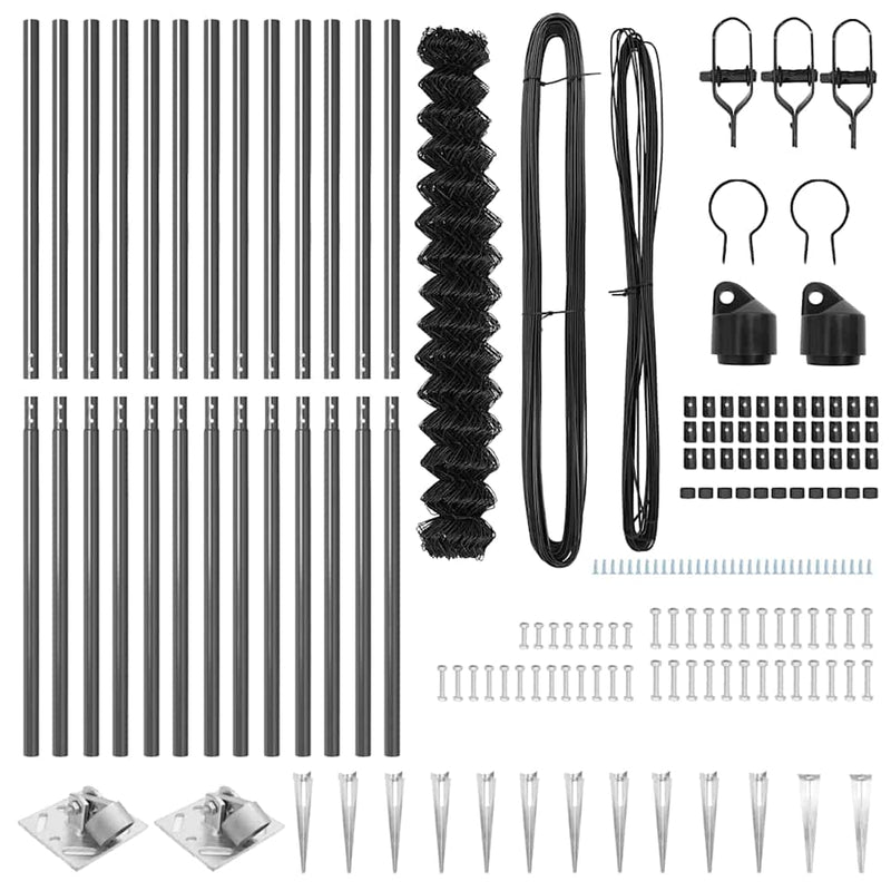 vidaXL Lánckerítés oszlopokkal Szürke 1.6 x 25 m Acél