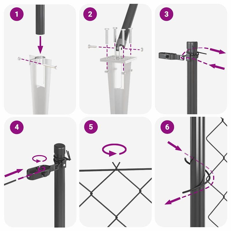 vidaXL Lánckerítés oszlopokkal Szürke 1.6 x 25 m Acél