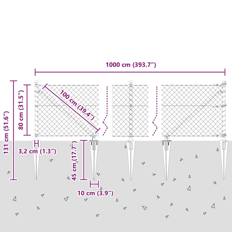vidaXL Lánckerítés oszlopokkal Ezüst 0.8 x 10 m Acél