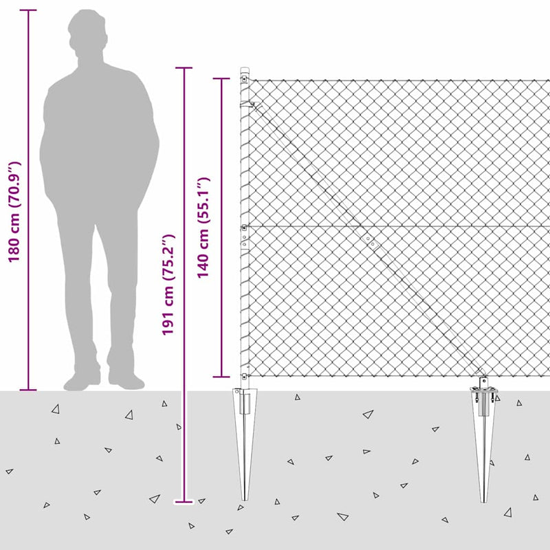 vidaXL Lánckerítés oszlopokkal Ezüst 1.4 x 10 m Acél