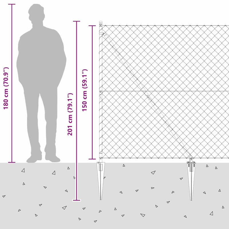 vidaXL Lánckerítés oszlopokkal Ezüst 1.5 x 10 m Acél