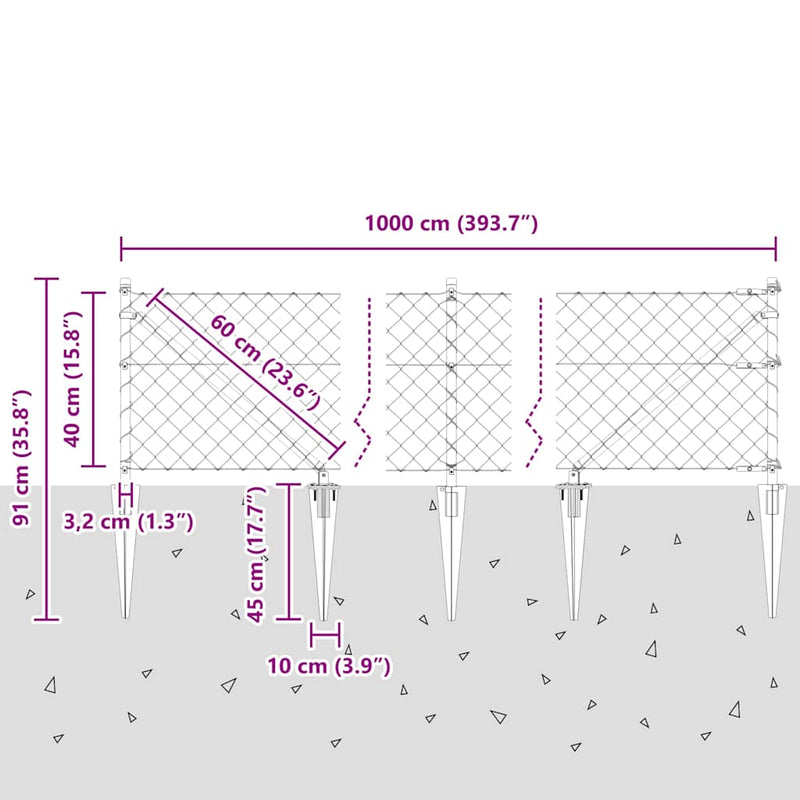 vidaXL Lánckerítés oszlopokkal Ezüst 0,4 x 10 m Acél