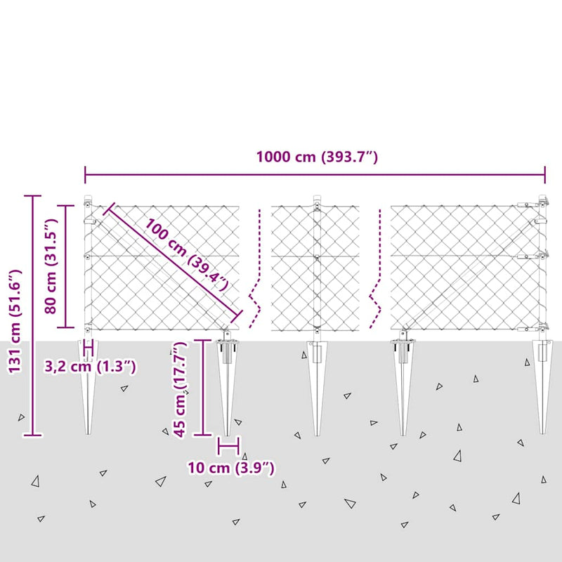 vidaXL Lánckerítés oszlopokkal Ezüst 0.8 x 10 m Acél