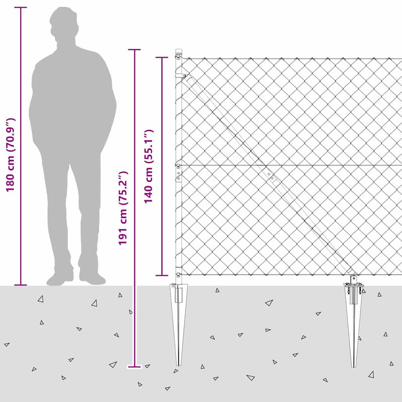 vidaXL Lánckerítés oszlopokkal Ezüst 1.4 x 10 m Acél