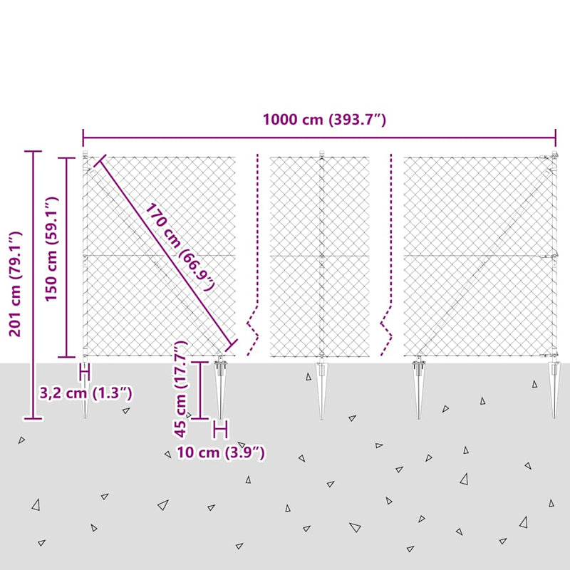 vidaXL Lánckerítés oszlopokkal Ezüst 1.5 x 10 m Acél