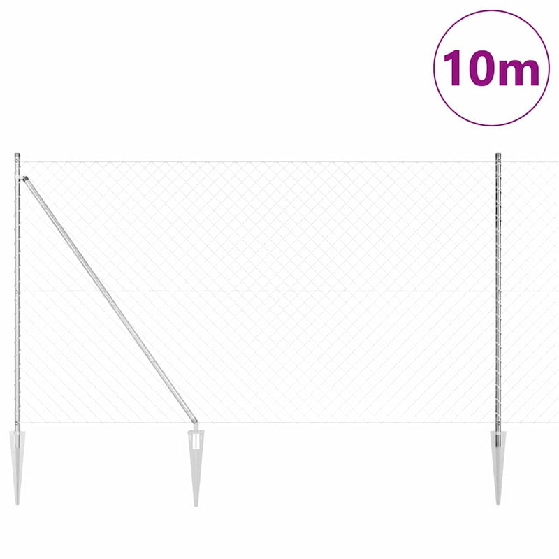 vidaXL Lánckerítés oszlopokkal Ezüst 1.5 x 10 m Acél