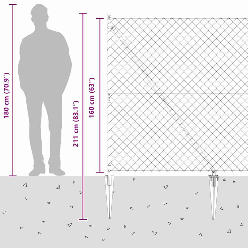 vidaXL Lánckerítés oszlopokkal Ezüst 1.6 x 10 m Acél