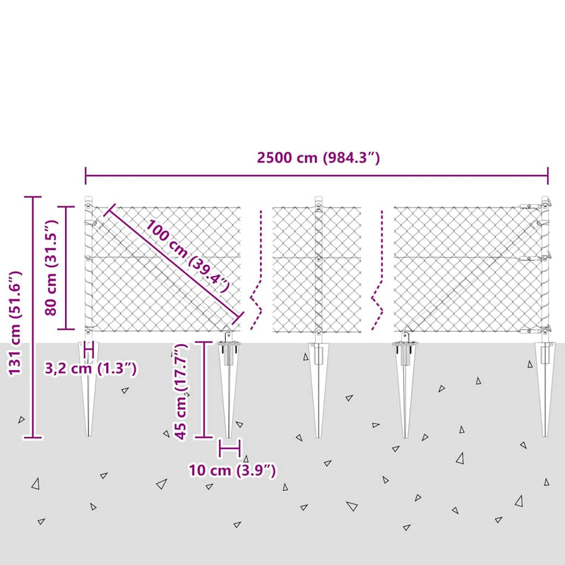vidaXL Lánckerítés oszlopokkal Ezüst 0.8 x 25 m Acél