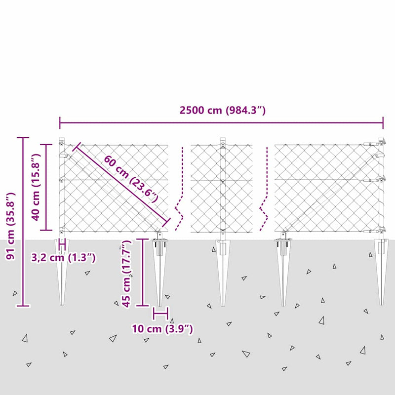 vidaXL Lánckerítés oszlopokkal Ezüst 0,4 x 25 m Acél