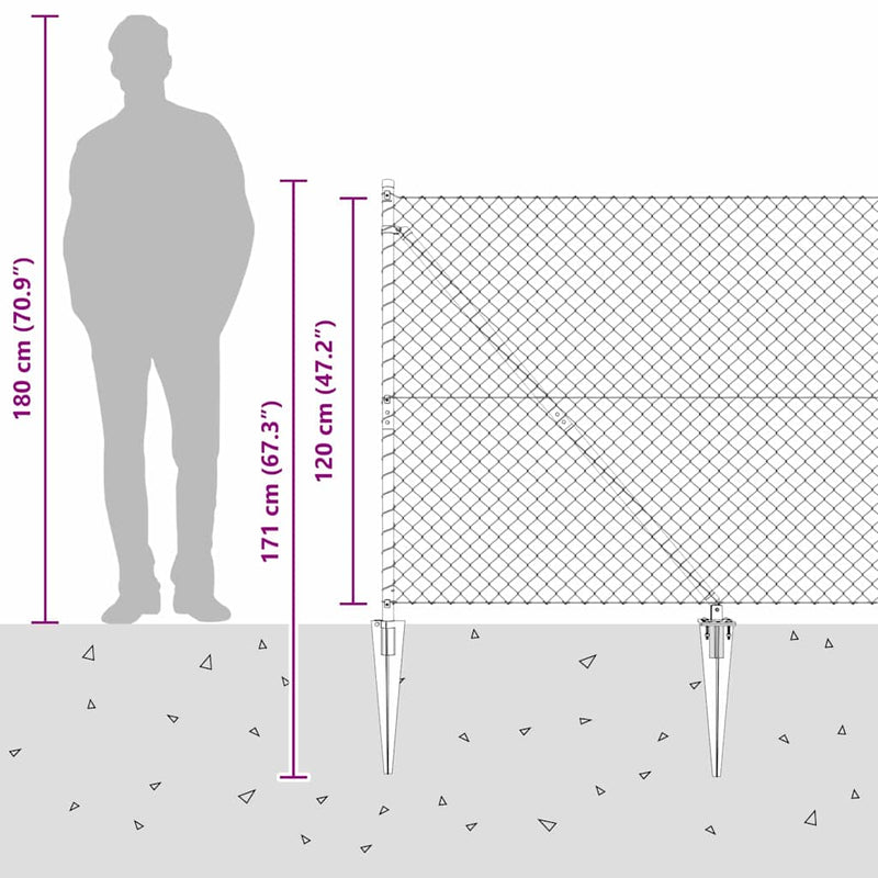 vidaXL Lánckerítés oszlopokkal Ezüst 1.2 x 25 m Acél