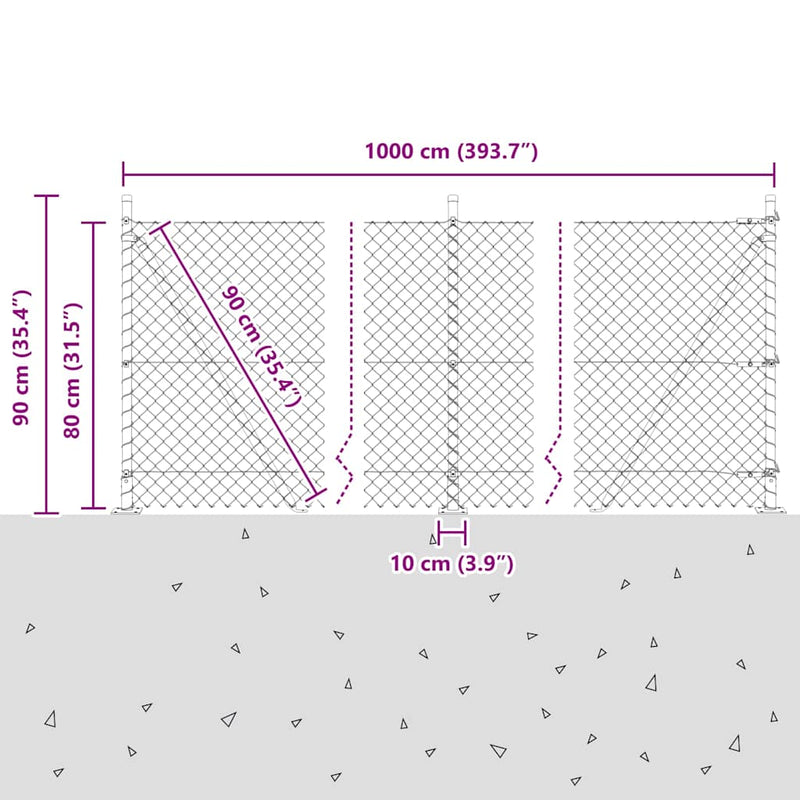 vidaXL Lánckerítés oszlopokkal Zöld 0.8 x 10 m Acél
