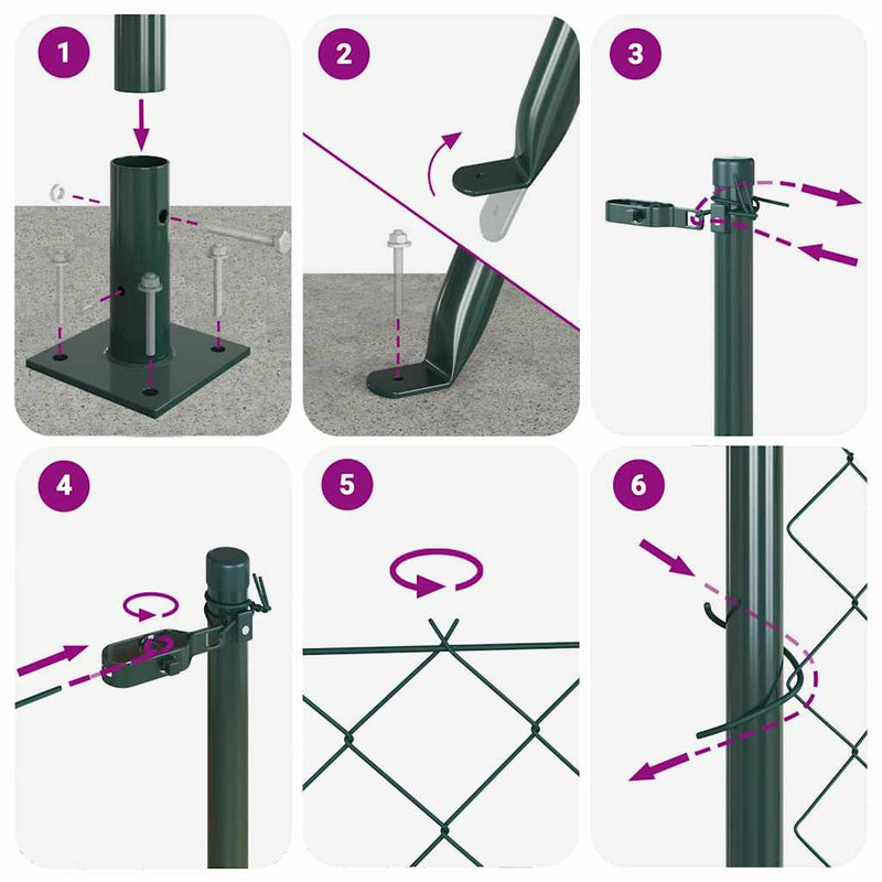 vidaXL Lánckerítés oszlopokkal Zöld 1 x 10 m Acél