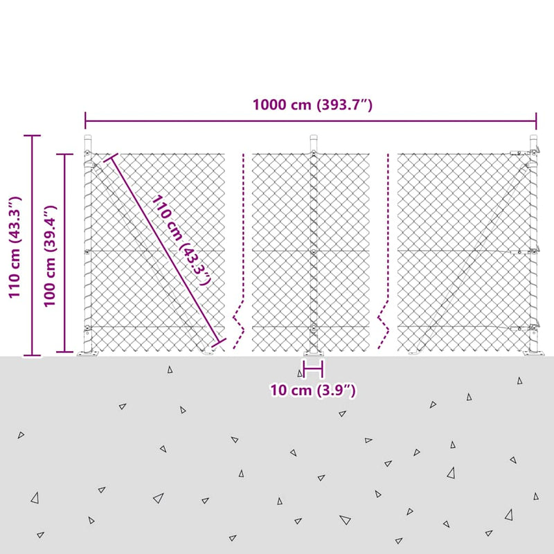 vidaXL Lánckerítés oszlopokkal Zöld 1 x 10 m Acél