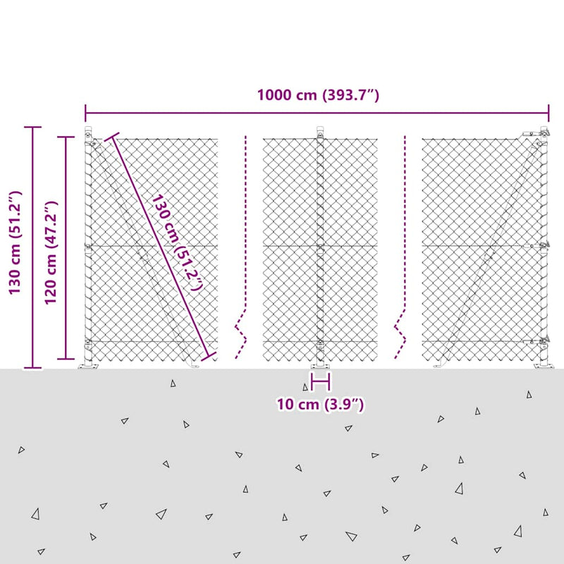 vidaXL Lánckerítés oszlopokkal Zöld 1.2 x 10 m Acél