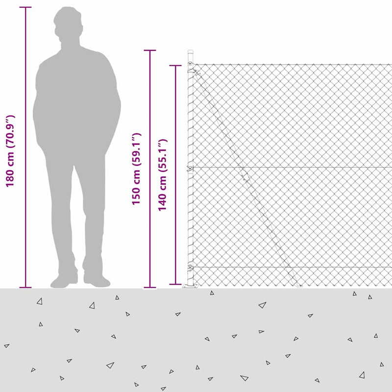 vidaXL Lánckerítés oszlopokkal Zöld 1.4 x 10 m Acél
