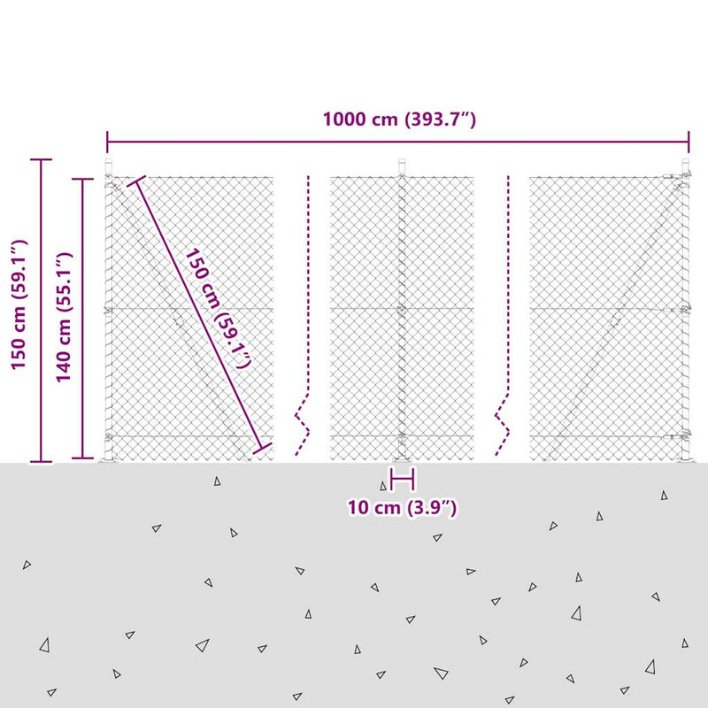 vidaXL Lánckerítés oszlopokkal Zöld 1.4 x 10 m Acél