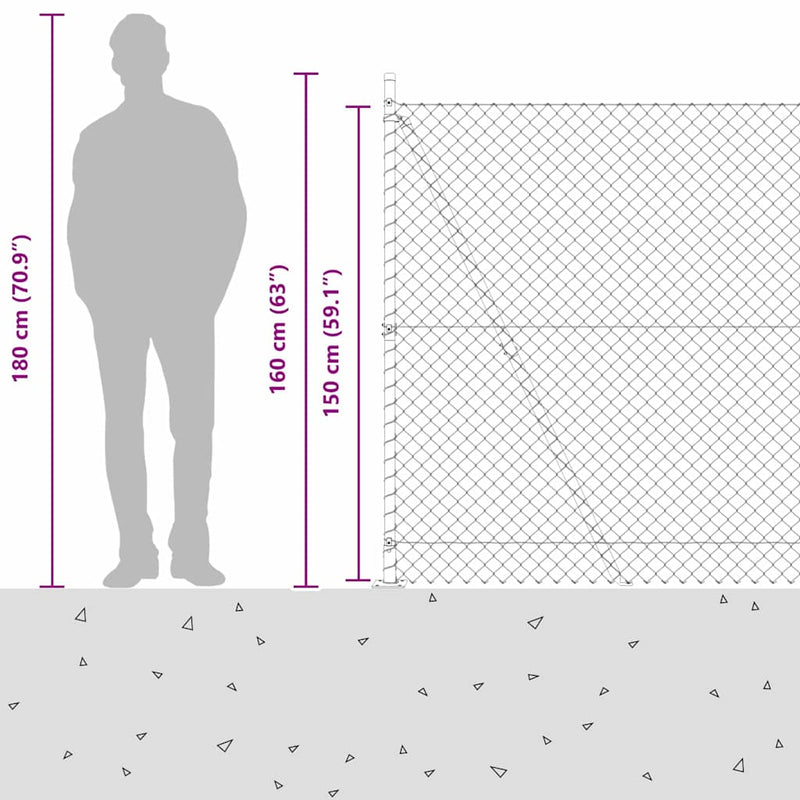 vidaXL Lánckerítés oszlopokkal Zöld 1.5 x 10 m Acél