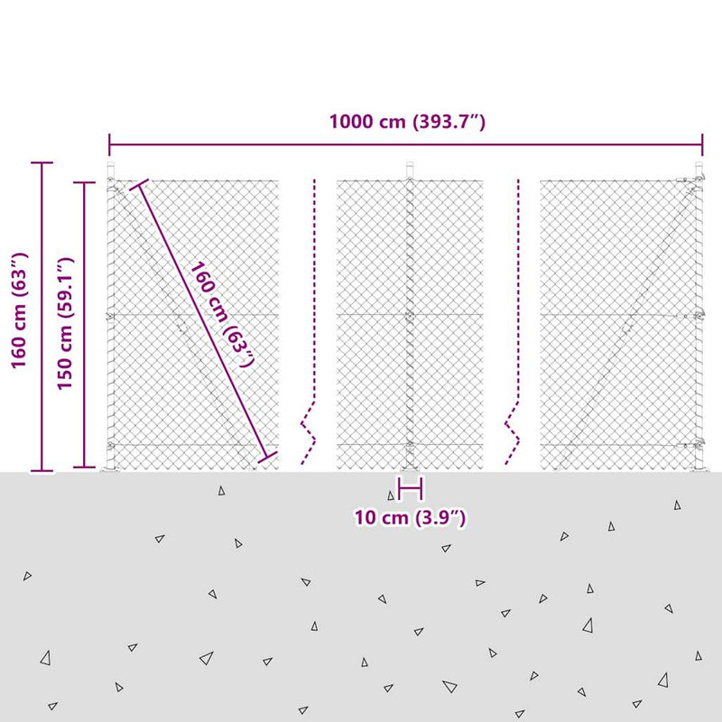 vidaXL Lánckerítés oszlopokkal Zöld 1.5 x 10 m Acél