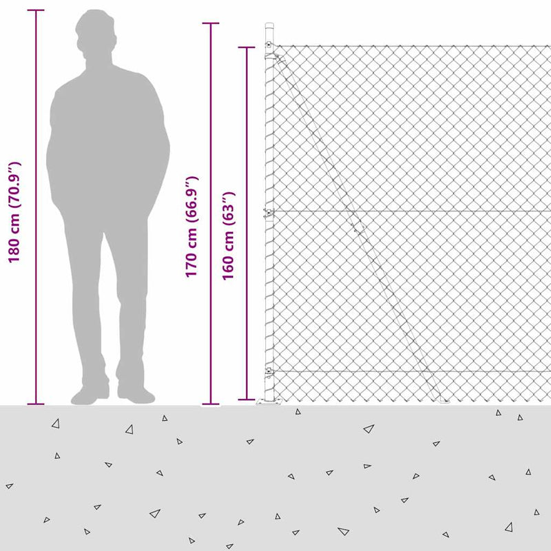 vidaXL Lánckerítés oszlopokkal Zöld 1.6 x 10 m Acél