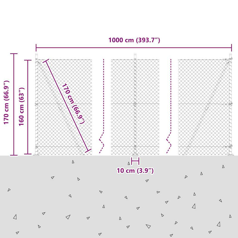 vidaXL Lánckerítés oszlopokkal Zöld 1.6 x 10 m Acél