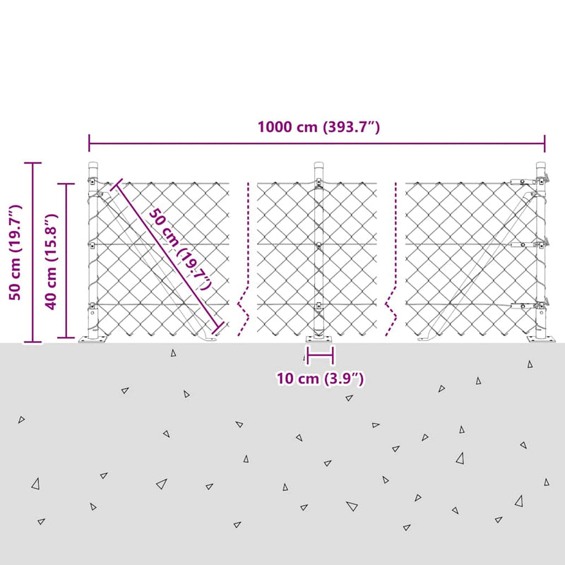 vidaXL Lánckerítés oszlopokkal Zöld 0,4 x 10 m Acél