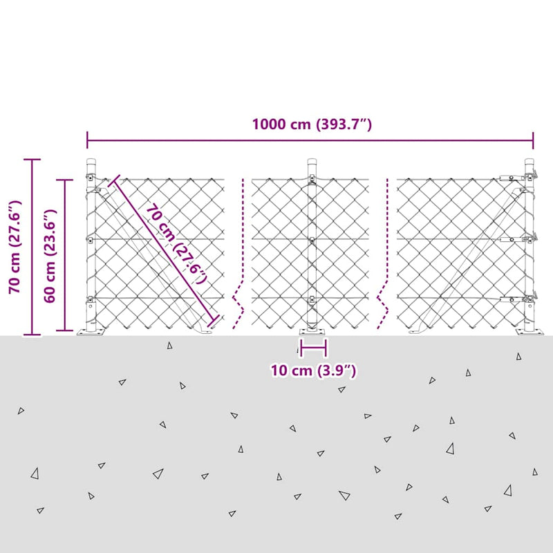 vidaXL Lánckerítés oszlopokkal Zöld 0,6 x 10 m Acél
