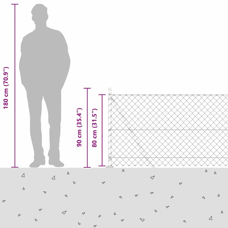 vidaXL Lánckerítés oszlopokkal Zöld 0.8 x 10 m Acél