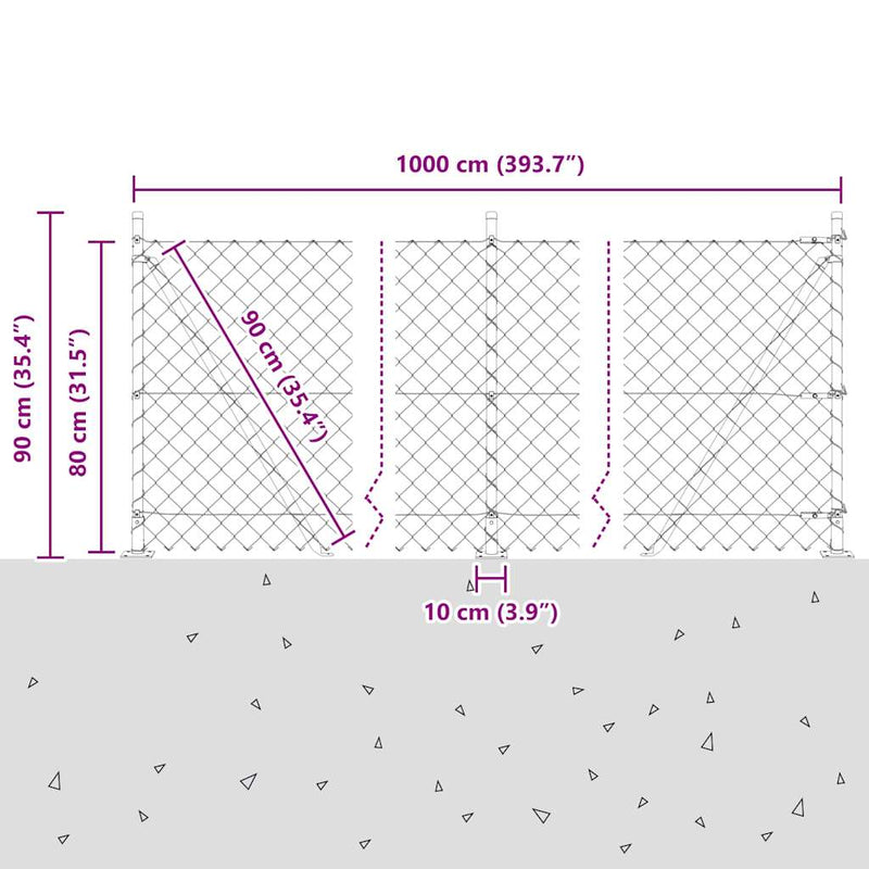 vidaXL Lánckerítés oszlopokkal Zöld 0.8 x 10 m Acél