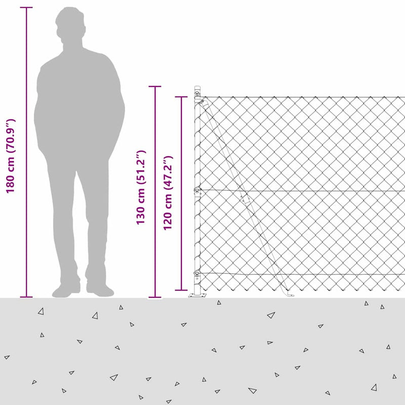 vidaXL Lánckerítés oszlopokkal Zöld 1.2 x 10 m Acél